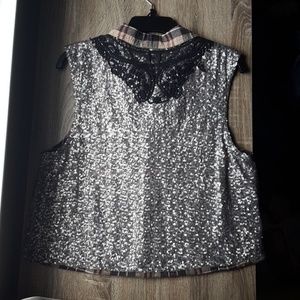 Embellished sequence flannel tank top